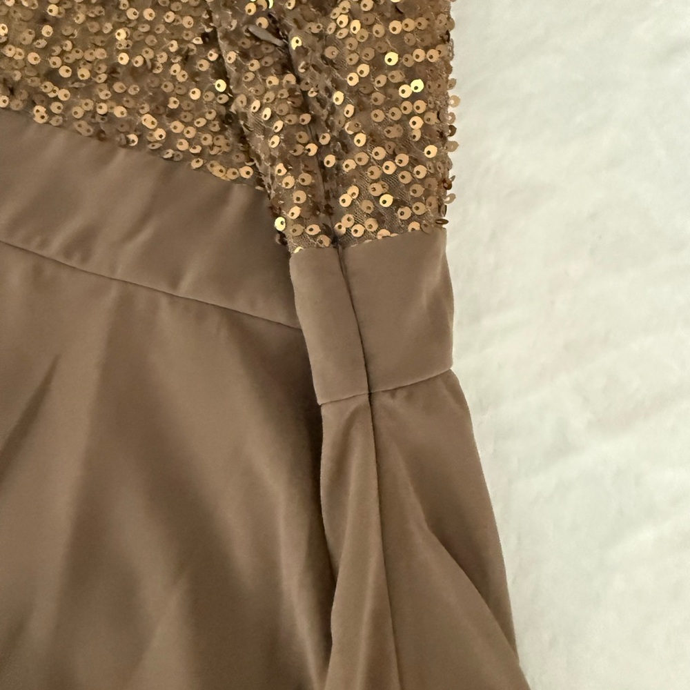 Venus Gold Sequins Chiffon Asymmetrical High Low Hem Lined Dress 2 - Picture 8 of 8